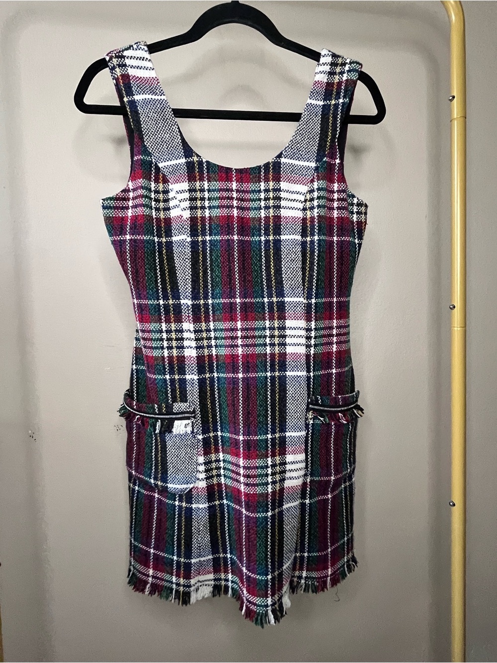 Zara trf Black & Multicolor Tweed Front Pockets Sleeveless Dress sz XS
